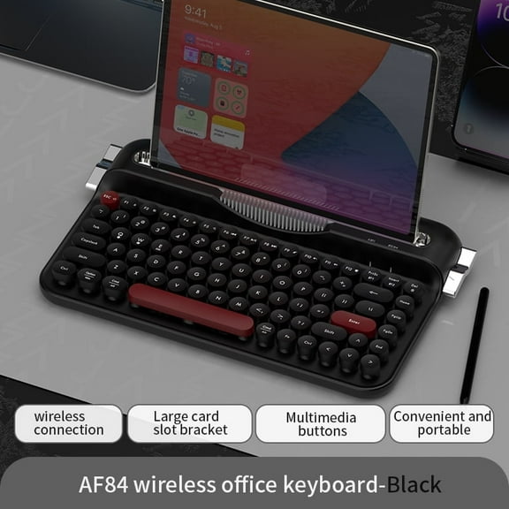 AJAZZAF84 Wireless 2.4G Bluetooth Dual-Mode Retro Keyboard with Built-in Fixed Slot Stand and Multi-Device Connectivity