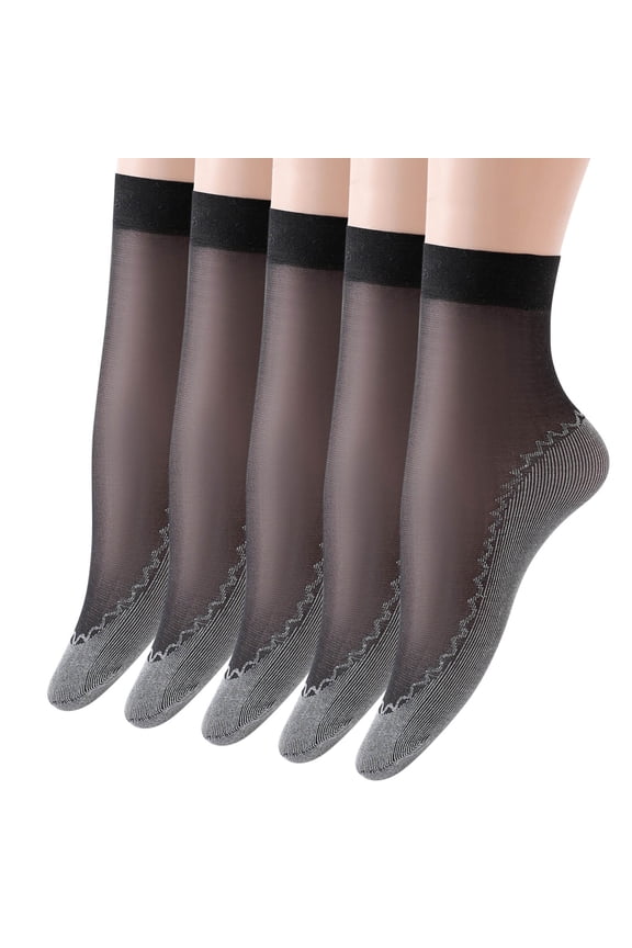 5 Pairs Nylon Socks for Women, Sheer Socks Sheer Ankle High Tights Hosiery Sock Antil- Ankle High Nylons for Women Black One Size