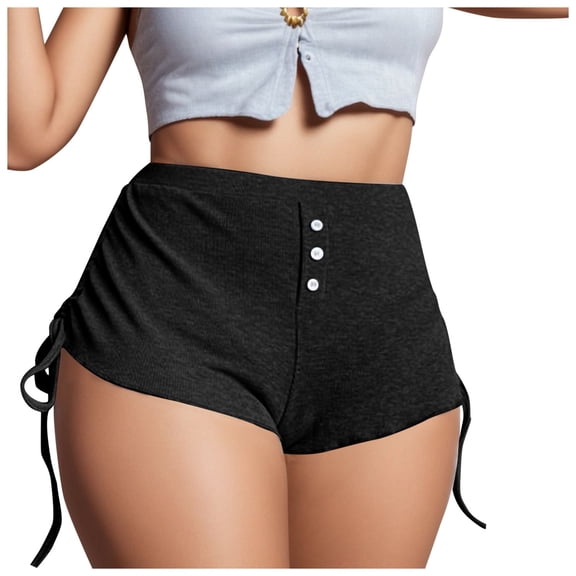 AJGRHE Adjustable Side Ties Booty Yoga Shorts for Women Tummy Control Running Workout Stretch Shorts Black XXL