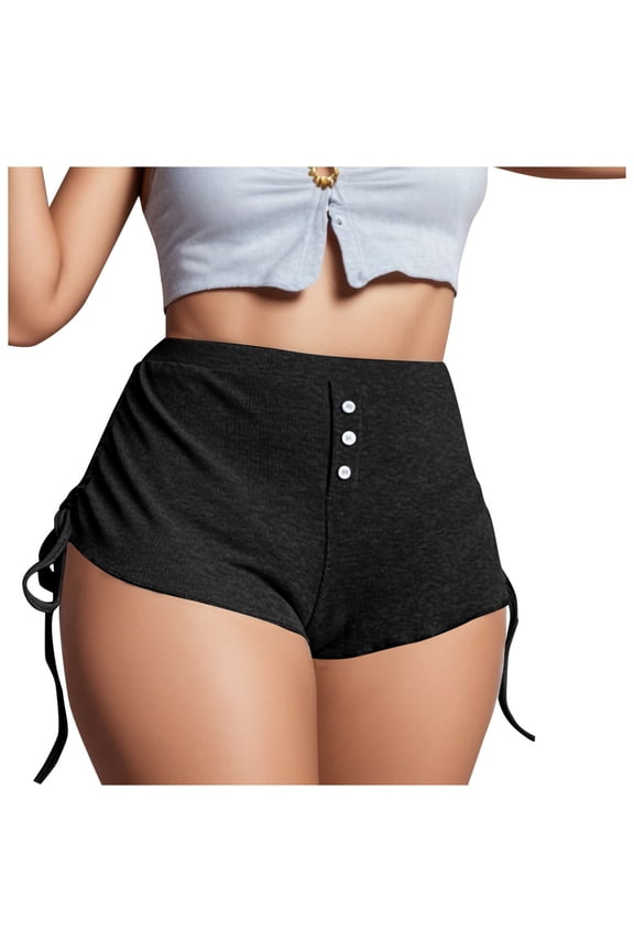 Adjustable Side Ties Booty Yoga Shorts for Women Tummy Control Running Workout Stretch Shorts Black XXL
