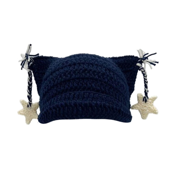 AJGRHE Adults Star Cat Ear Cap Warm Hand Striped Wool Hat NY2 One Size
