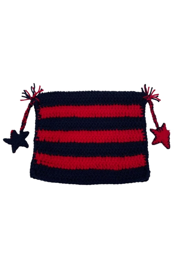 Adults Star Cat Ear Cap Warm Hand Striped Wool Hat Red One Size