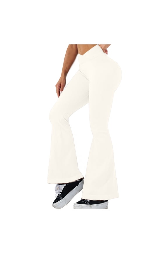 Athletic Yoga Pants High Waisted Flare Leggings for Yoga Wide Leg Stretch Pants Comfortable Workout Wear S White