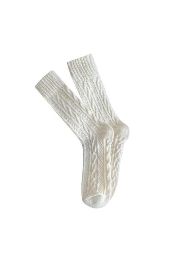 Autumn Winter Thick Warm Coffee Knit Long Socks For Women White One Size