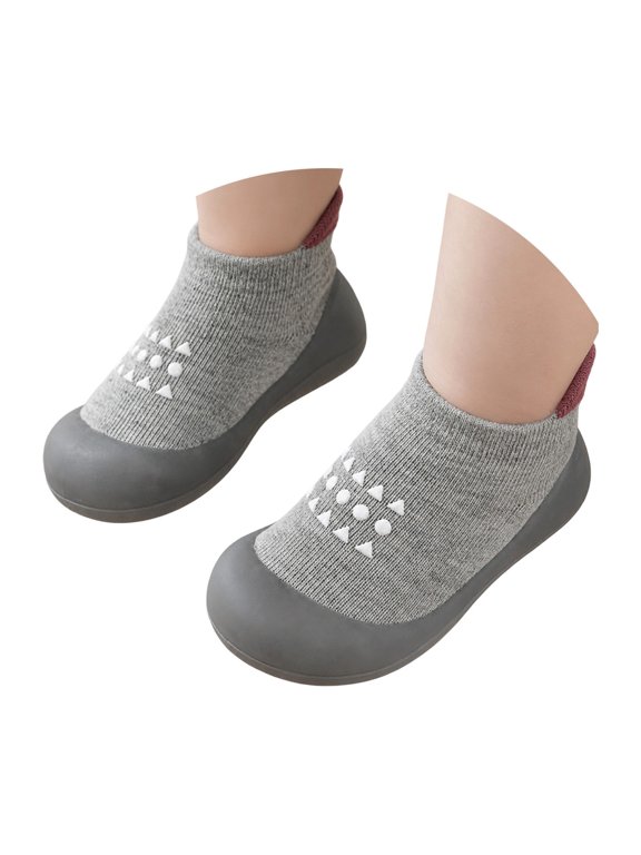 Baby Sneakers Walking Shoes Non Breathable Slippers With Soft Rubber Sole For Boys Girls Grey 7-12Months