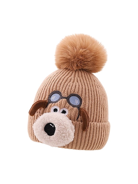 Baby Winter Warm Knitted Hat Cartoon Dog Winter Knitted Hat Thick Warm for Toddler Boys Girls Soft Cap Cute Shape Knitted Hats Warm Slouchy Winter Hat Khaki 1-5 Years