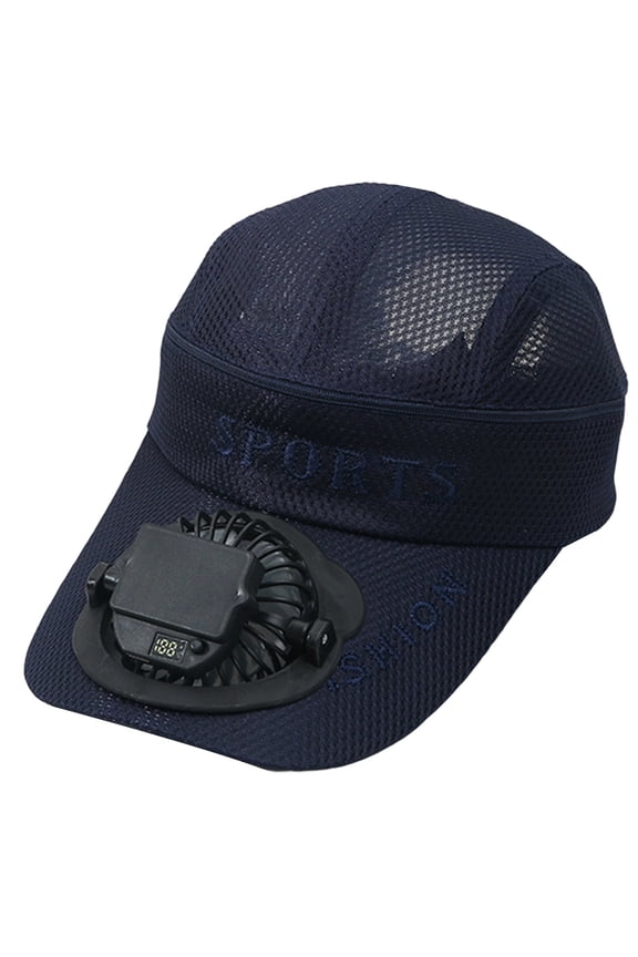 Baseball Cap Built In USB Solar Fan Power Supply Men Women's Fan Cap Adjustable Wind Speed & Direction 24 Hours For Fishing Navy One Size