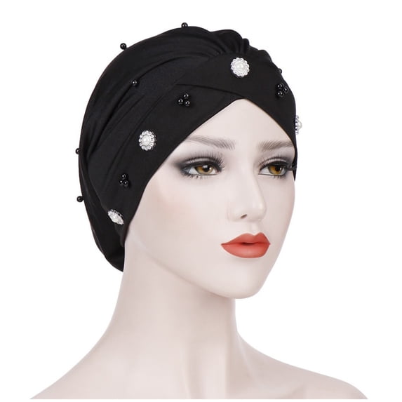 AJGRHE Beaded Forehead Turban Hat Chemotherapy Night Small Baotou Women Baseball Caps Black One Size