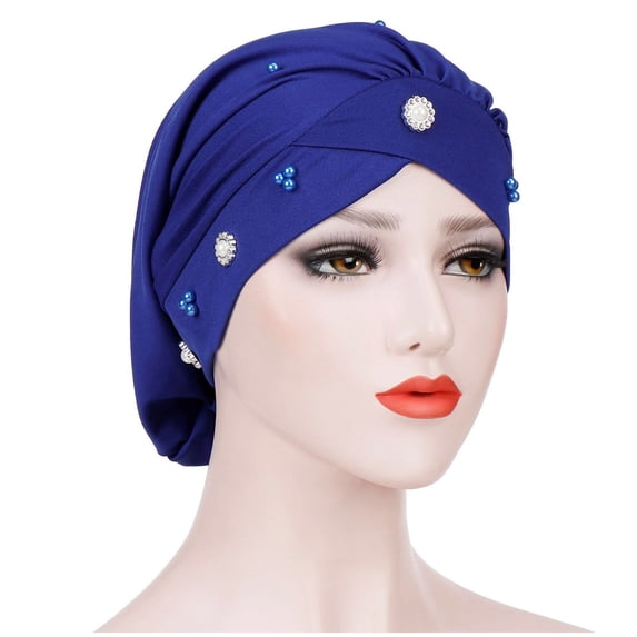 AJGRHE Beaded Forehead Turban Hat Chemotherapy Night Small Baotou Women Baseball Caps Blue One Size