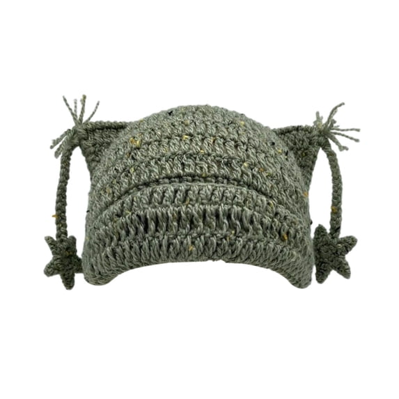 AJGRHE Beanies Cat Beanie Y2k Beanie Goth Knit Hat Grunge Crochet Hats for Women y2k Accessories Star Cat Ear Cap For Adults Warm Hand Crocheted Ear Striped Wool Ear Cap Green2 One Size