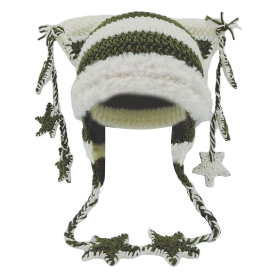 AJGRHE Beanies Cat Beanie Y2k Beanie Goth Knit Hat Grunge Crochet Hats for Women y2k Accessories Light Green One Size