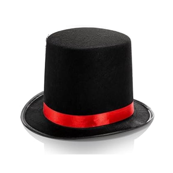 AJGRHE Black Top Hat with Red Band Classic Magician Formal Tall Fedora for Halloween Cosplay Party Performance Dress Up Prop Red One Size