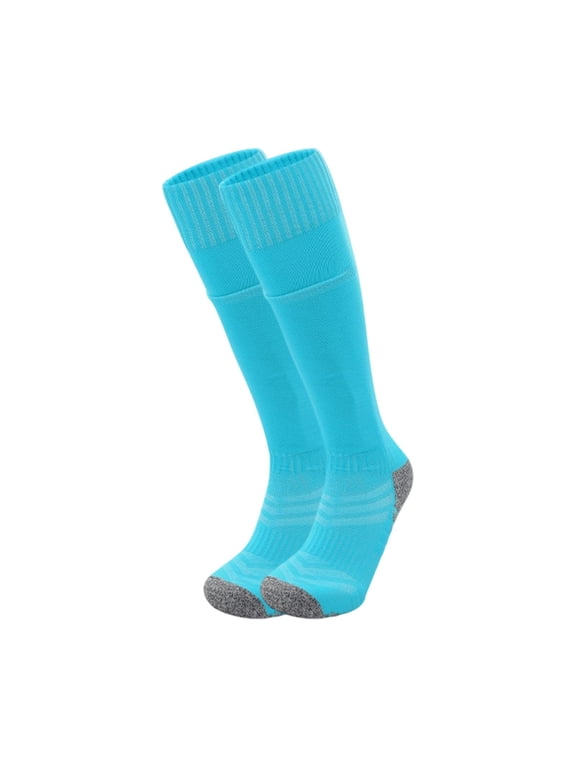 Boys Long Tube Football Field Play Socks Youth Football Knee High Socks With Padded Guard Pocket For Kids 4 12 Years Light Blue 4-7 Years