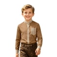 thumbnail image 1 of AJGRHE Boys Stand Collar Plaid Long Sleeve Button Down Shirt, Classic Embroidered Casual Top for Daily & Oktoberfest Party Khaki6 11-12 Years, 1 of 4