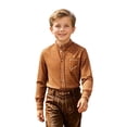 thumbnail image 1 of AJGRHE Boys Stand Collar Plaid Long Sleeve Button Down Shirt, Classic Embroidered Casual Top for Daily & Oktoberfest Party Orange1 5-6 Years, 1 of 4