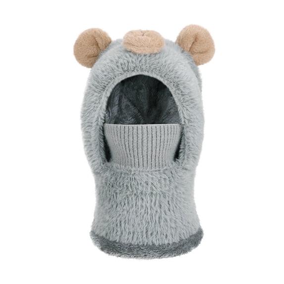 AJGRHE Cartoon Bear Face Scarf Neck Gaiter Integrated Winter Hat For Kids Boys Girls Outdoor Knitted With Ear Grey 4-13