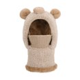 thumbnail image 1 of AJGRHE Cartoon Bear Face Scarf Neck Gaiter Integrated Winter Hat For Kids Boys Girls Outdoor Knitted With Ear Khaki 4-13, 1 of 3