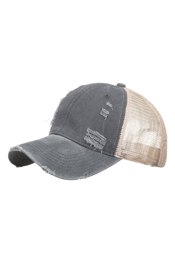 Casual Solid Broken Holes Washed Net Cap Tongue Hat Sunscreen Sun Visors Baseball Grey One Size