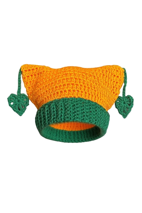 Cat Ear Beanie Y2K Hat, Star Cat Ear Cap For Adults Warm Hand Crocheted Ear Striped Wool Ear Cap Orange One Size