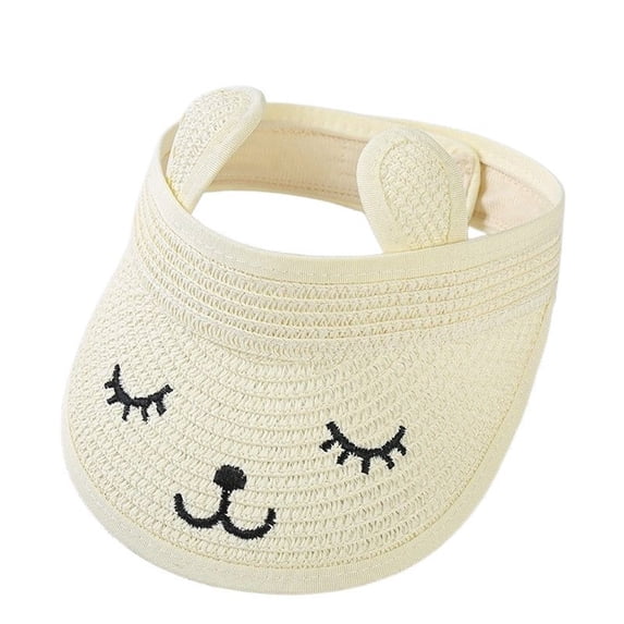 AJGRHE Children Open Top Sun Visor Hat Cute Cartoon Korean Style Baby Summer Cap Breathable Lightweight Outdoor Beach Bucket Headwear for Toddler Boys Girls White 2-6