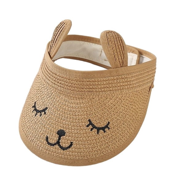 AJGRHE Children Open Top Sun Visor Hat Cute Cartoon Korean Style Baby Summer Cap Breathable Lightweight Outdoor Beach Bucket Headwear for Toddler Boys Girls Khaki 2-6