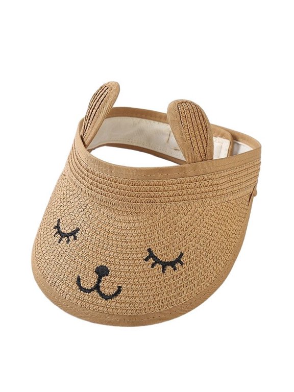 Children Open Top Sun Visor Hat Cute Cartoon Korean Style Baby Summer Cap Breathable Lightweight Outdoor Beach Bucket Headwear for Toddler Boys Girls Khaki 2-6