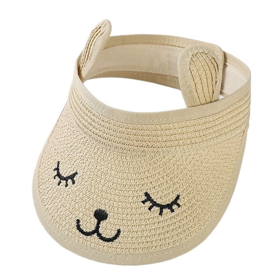 AJGRHE Children Open Top Sun Visor Hat Cute Cartoon Korean Style Baby Summer Cap Breathable Lightweight Outdoor Beach Bucket Headwear for Toddler Boys Girls Beige 2-6