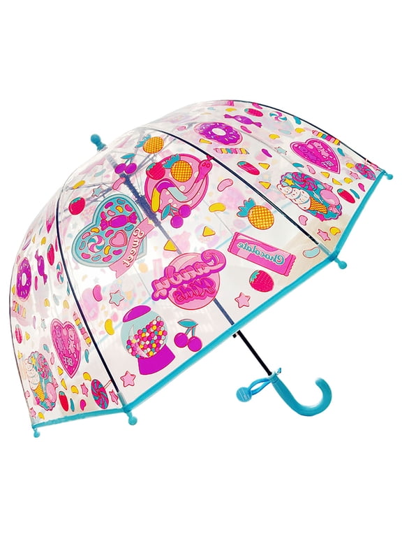Childrens Outdoor Rain Umbrella with Transparent Dome Design Lightweight Eight Bone Construction for Maximum Coverage Blue