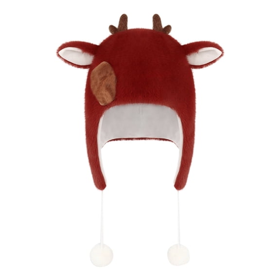 AJGRHE Christmas Handmade Cute Hat With Reindeer Winter Warm Ear Cap For Holidays And Cold Weather Red One Size