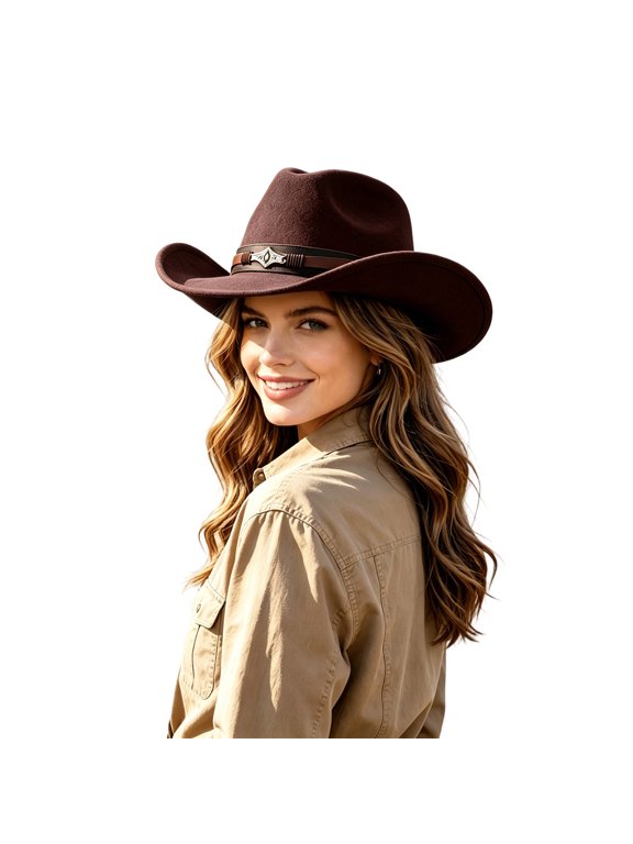 Classic Cowboy Hat Wide Brim Western Style Outdoor Sun Unisex Adult Ranch Headwear Coffee One Size