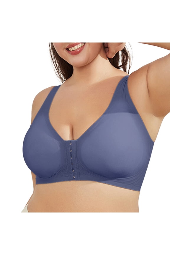 Classic Everyday Bra Verachics Lilymiss Luna Hug Front Closure Bra for Seniors with Back Shaping Support and Comfortable Design L Blue