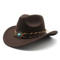 thumbnail image 1 of AJGRHE Classic Western Cowboy Hat Cowgirl Hat Unisex Men's & Women's Wide Brim Felt Fedora Hat Flat Top with Buckle Belt Coffee One Size, 1 of 2