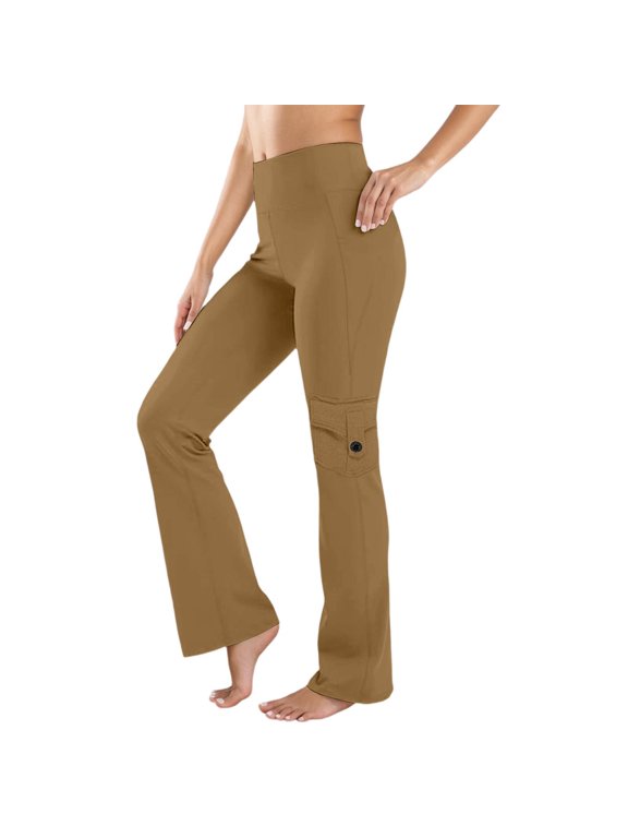 Comfort Yoga Pants Breathable Yoga Pants with Button Pockets Flexible High Waist Tights for Activewear Comfort and Shape M Khaki