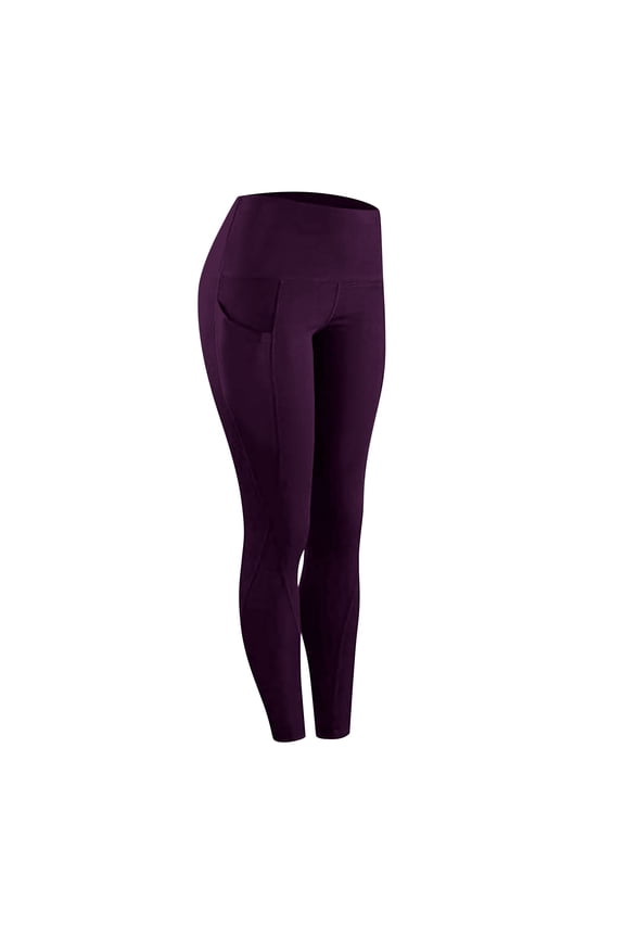 Cotton Blend Yoga Pants High Waist Women's Workout Leggings with Pockets for Fitness Running Sports and Athletic Yoga S Purple
