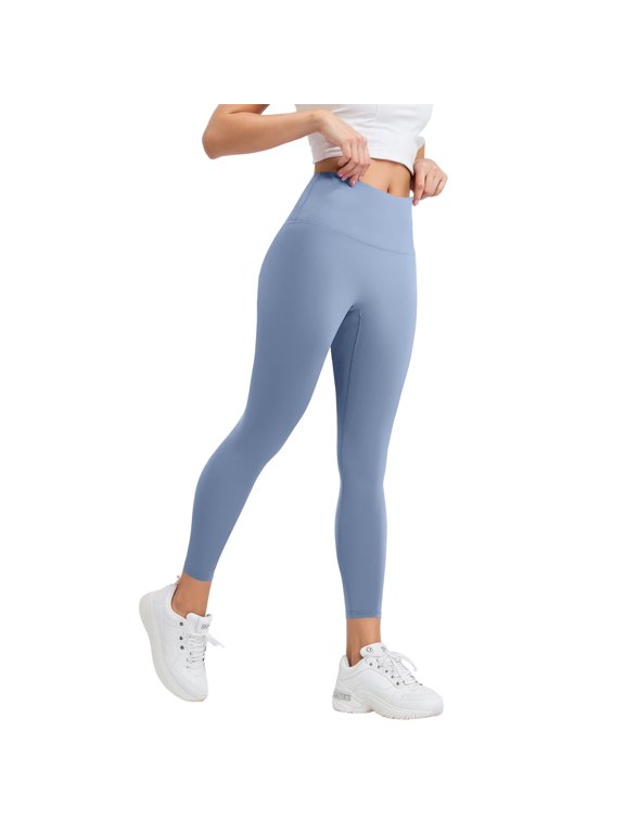 Cotton Blend Yoga Pants High Waisted Non See Through Workout Leggings with Four Way Stretch Squat Proof Comfortable Fitness Yoga Pants L Light Blue