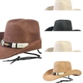 thumbnail image 1 of AJGRHE Cowboy Hat for Women and Men Classic Felt Western Hat for Cowboys Cowgirls Wide Brim Belt Buckle Retro Fedora Hats Coffee One Size, 1 of 6