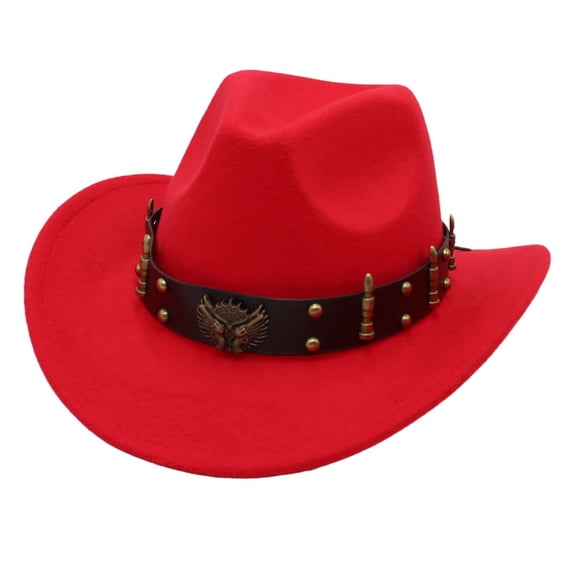 AJGRHE Cowboy Hat for Women and Men Western Cowboy Style Jazz Bowler Hat Cow Head Decoration Ethnic Festival Accessory RD1 One Size