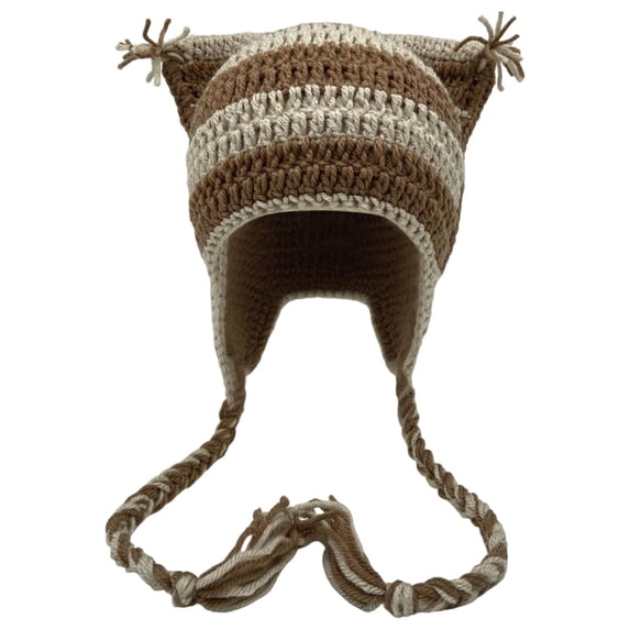 AJGRHE Crochet Hats for Women Cat Knit Hat with Pompoms Grunge Goth Accessories Slouchy Beanies for Women Girls Brown One Size