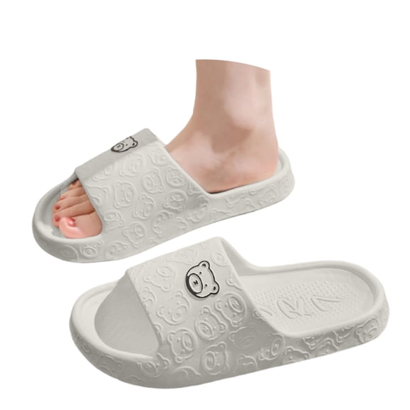 AJGRHE Cute Bear Pattern Slide Slippers, Indoor Non- EVA Sole, Bathroom House Shoes for Men & Women Grey 44-45