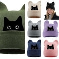 thumbnail image 1 of AJGRHE Cute Cat Embroidery Knitted Winter Hat Warm Ear Cap for Daily Casual Outfits Army Green One Size, 1 of 5