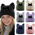 thumbnail image 1 of AJGRHE Cute Cat Embroidery Knitted Winter Hat Warm Ear Cap for Daily Casual Outfits Black One Size, 1 of 4