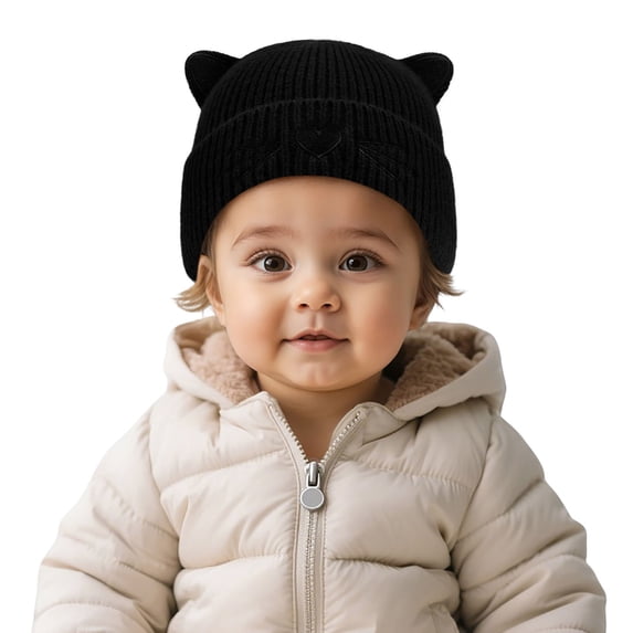AJGRHE Cute Embroidered Cat Knit Hat For Kids Winter Warm With Ear Soft Yarn Cap For Cold Weather Black 0-6Months