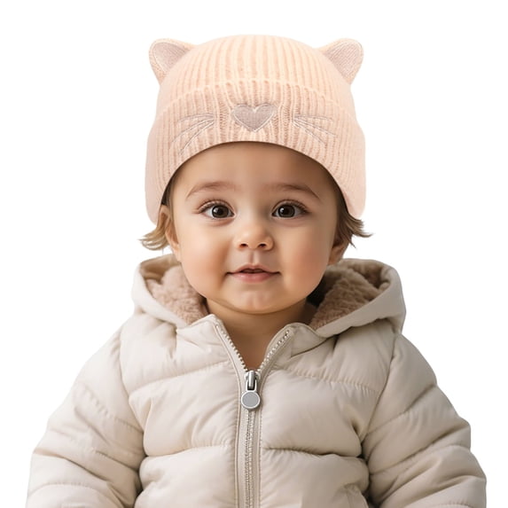 AJGRHE Cute Embroidered Cat Knit Hat For Kids Winter Warm With Ear Soft Yarn Cap For Cold Weather Pink 6-36Months