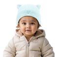 thumbnail image 1 of AJGRHE Cute Embroidered Cat Knit Hat For Kids Winter Warm With Ear Soft Yarn Cap For Cold Weather Sky Blue 0-6Months, 1 of 7