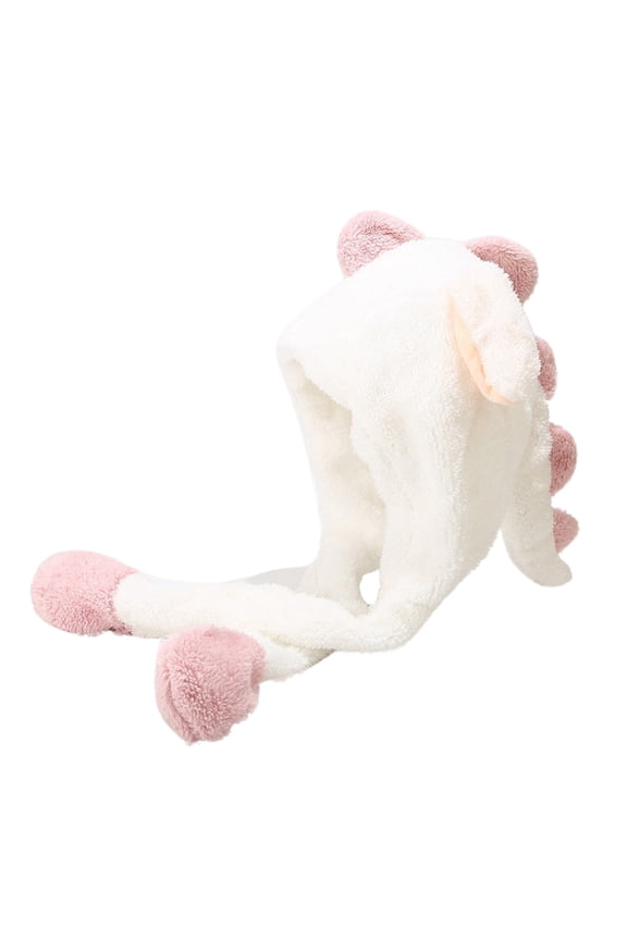 Cute Plush Animal Hat with Ear Flaps Winter Warm Funny Dinosaur-Shaped Plush Hat Cartoon Warm Ear Protection Hat White One Size
