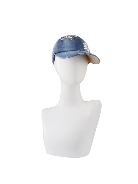Denim Rhinestone Snapback Baseball Cap Flat Hop Men Women Hat B One Size
