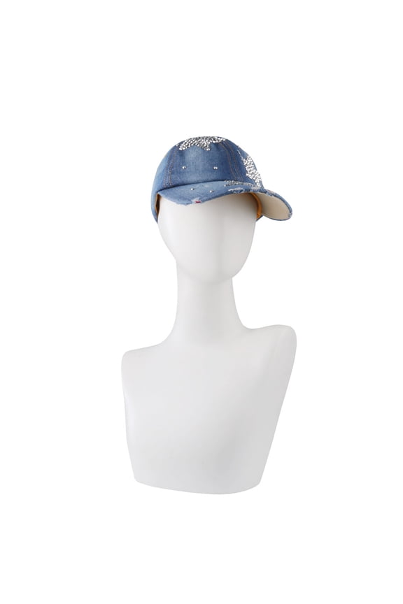 Denim Rhinestone Snapback Baseball Cap Flat Hop Men Women Hat B One Size