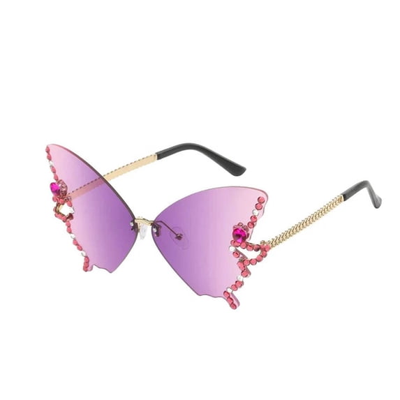 AJGRHE Diamond Butterfly Rimless Sunglasses - Trendy Rhinestone Butterfly Eyewear UV Protection for Women Men Party B