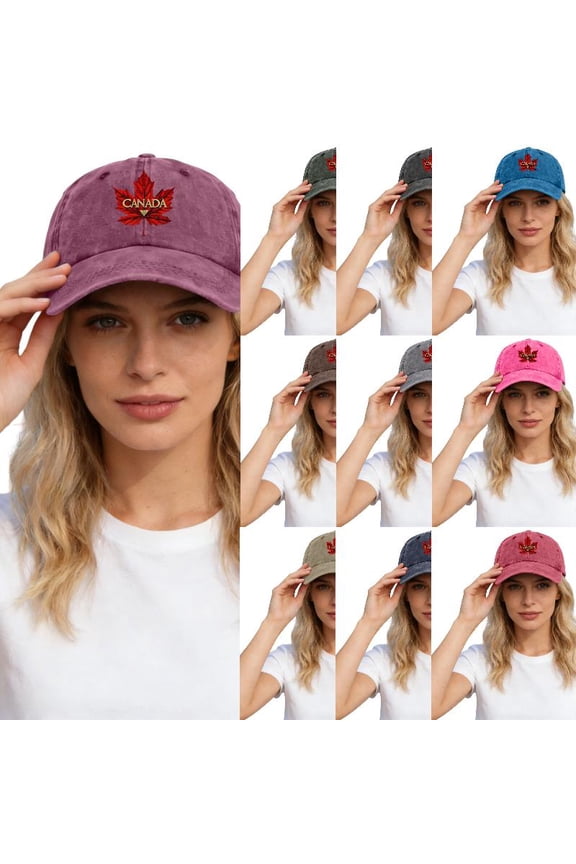 Distressed Baseball Cap Unisex Adjustable Hat Canada Day Patriotic Print Washed Casual Daily Wear One Size