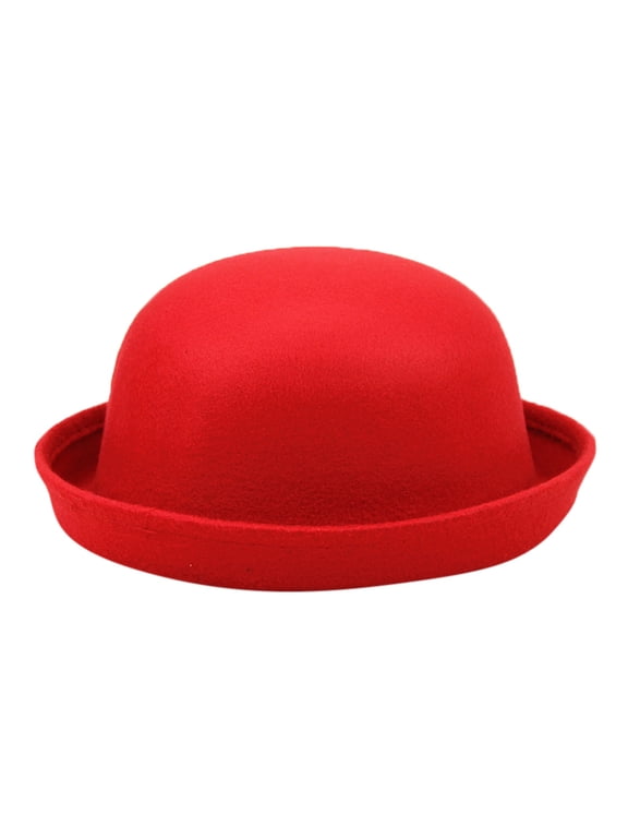 Elegant Adults Solid Hat Roll Up Brim Panama Bowler Hat Bucket Hat Mens Womens Classic Wool Round Bowler Hats Cap Red One Size